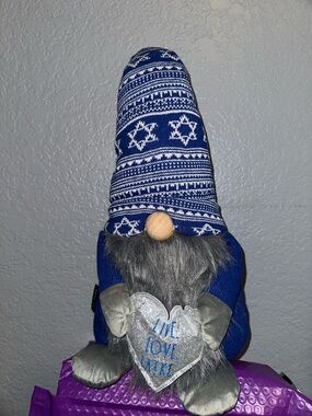 Rae Dunn Blue Hanukah Gnome Plush with Heart